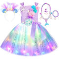 Princess Mermaid Dress for Girls LED Light Up Ocean Themed Birthday Party Tutu Dress Clothes Halloween Costume for Kids Vestidos.