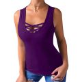 Summer Solid Color Women Clothing Cross Strap Round Neck Selveless Casual Loose Tank Top Vest Tops. 