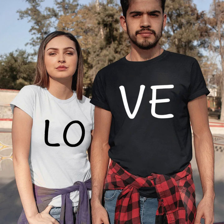Combination Lo Ve Letter Print Couple T Shirt Short Sleeve O Neck Loose King Queen Tshirt Fashion Lovers Tee Shirt Tops Clothes