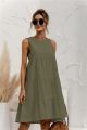 Cotton O-Neck Sleeveless Solid Midi Dress Stitching Large Swing Casual Loose Sundress Vestidos 2022 Summer Women Vest Dress.