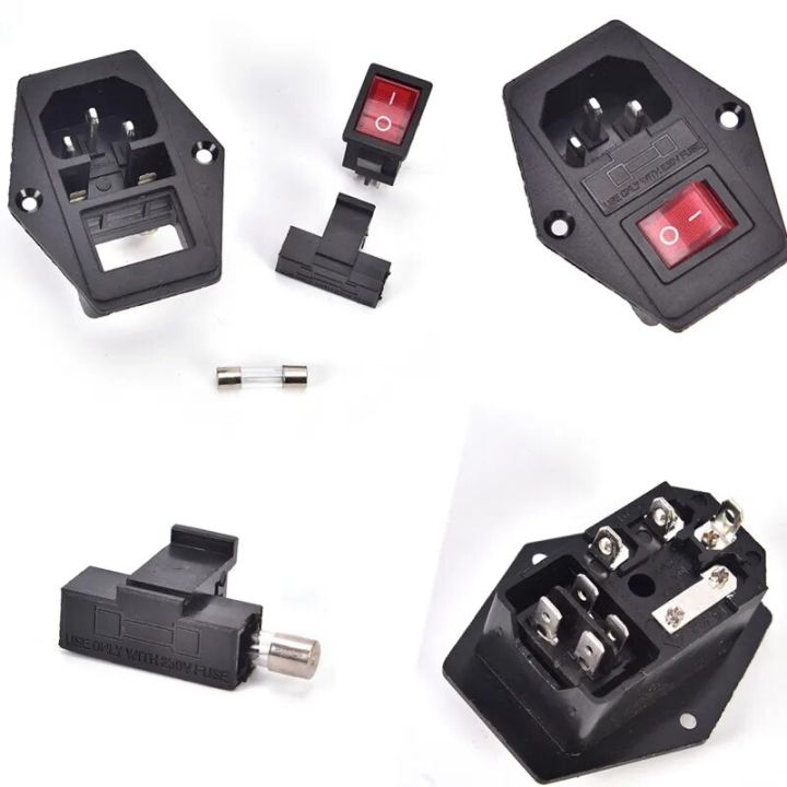 【YIYANGMAOYI111】1PC AC 10A 320 C14 Inlet Socket Fuse Switch Connector Plug Connector With 10A Fuse Red Switch Fused Socket