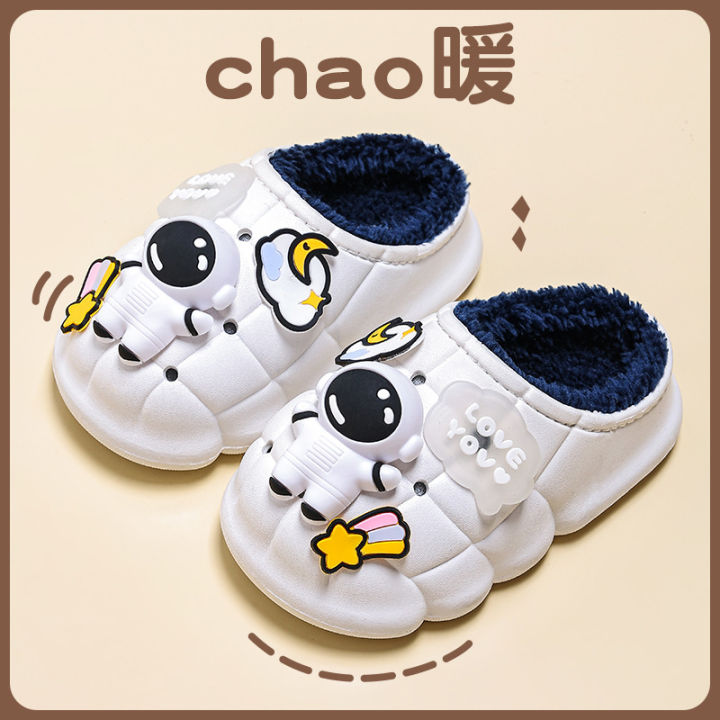 Children's cotton slippers boys, winter girls, children, infants, toddlers, indoor home, baby, non-slip wool bag heel cotton shoes winter
