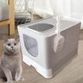 Hooded Cat Litter Box Enclosed and Covered Cat Toilet Durable Pet Litter Box Gray. 