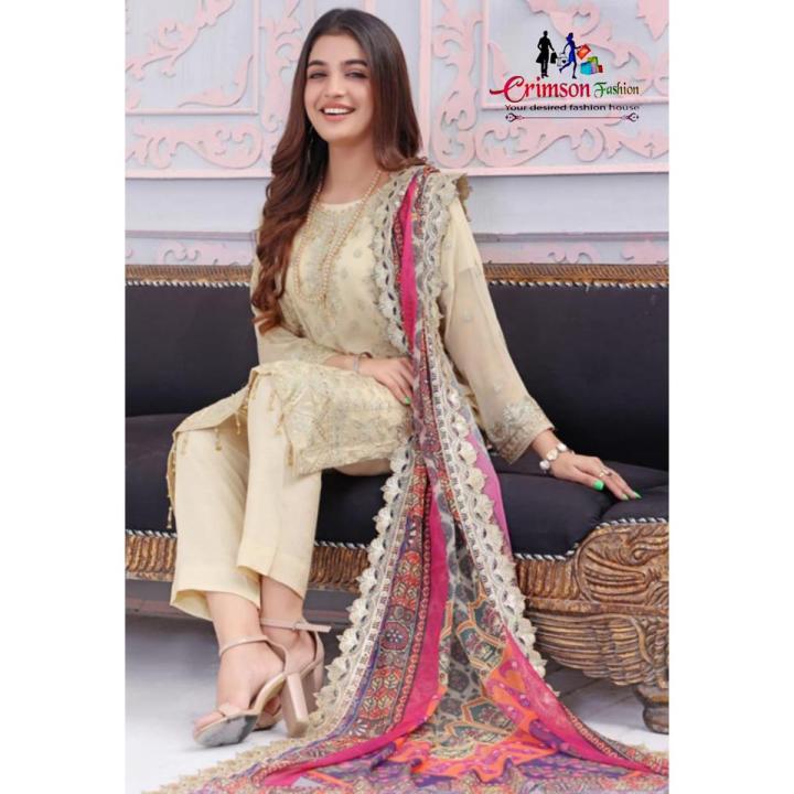 Embroidered Chiffon Collection ALISHA Embroidered Chiffon with Heavy Embroidered Dupatta and Decent Handwork Collection.