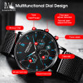 LouisWill Men Watch True Three Eyes Wristwatch Quartz Chronograph Watch Stainless Steel Mesh Belt Watch Luxurious Business Fashion Watch Waterproof Watch with Calendar Luminous Pointer Watches for Men. 