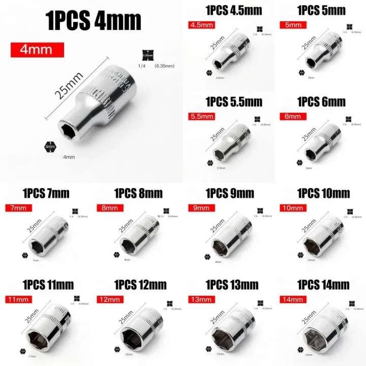 1Pcs%20New%20For%20Ratchet%20Torque%20Wrench%20Hex%20Short%20Socket%20Hand%20Tool%201/4"%206.35mm%20Head%20Metric%20Key%20Sleeve%20Double%20End%204-14mm%20Drive%20Socket%20-%20Image%205