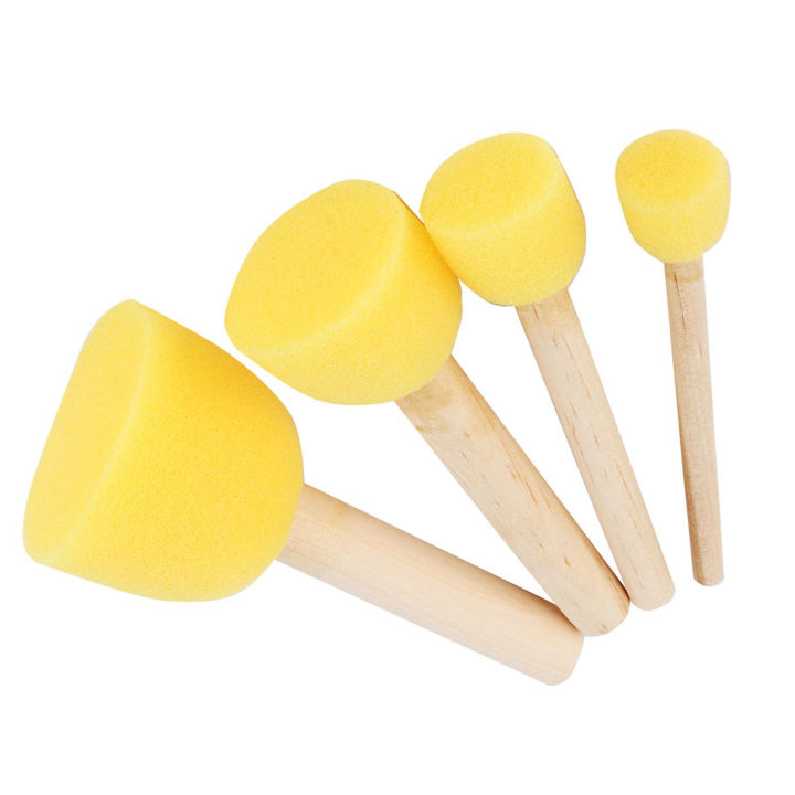 Foam Paint Brushes, Assorted Foam Brush Acrylic Painting Supplies Wooden Handle Children Foam Brushes Wood Sponge Craft Art Painting Tool for Play Learn.