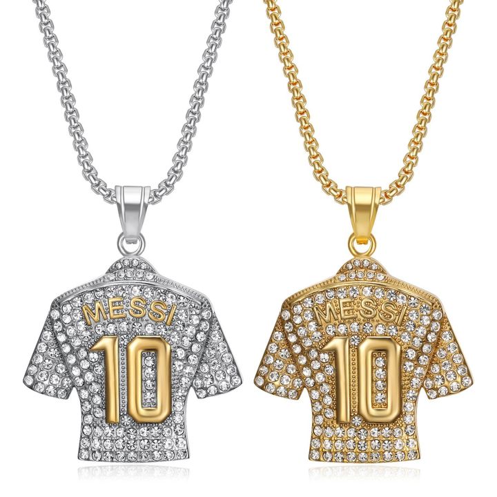 HNSP Lionel Messi 10 Jersey Pendant Chain Necklace For Men Boy Soccer Fan Football Hip Hop Jewelry Messi Accessories
