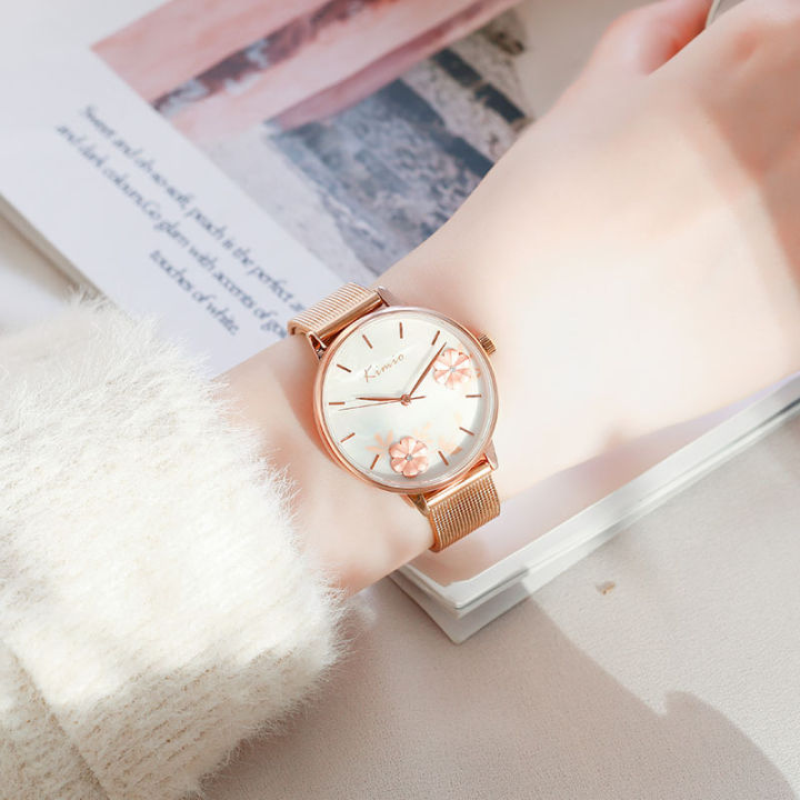 Kimio%20Watch%20Net%20Chain%20Strap%20Stylish%20Simple%20British%20Niche%20Casual%20Relief%20Print%20Women's%20Watch%20-%20Image%204