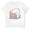 Cute Mochi Peach Cat Milk Goma Cartoon T Shirts Men Women's Cotton Funny T-Shirts O Neck Tees Short Sleeve Clothing Gift Idea. 