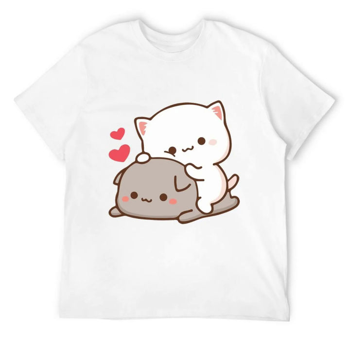 Cute Mochi Peach Cat Milk Goma Cartoon T Shirts Men Women's Cotton Funny T-Shirts O Neck Tees Short Sleeve Clothing Gift Idea