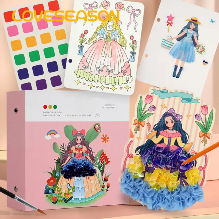 1 Set Girls Drawing Craft Kit with Stickers Pen Princess Dress-up Activity Book Making Own Diy Painting Crafts Creative Kids Art Project Toy