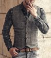 Mens Suit Vests Men Brown Black Waistcoat Vest Man Plaid Steampunk Jacket Striped Tweed V neck Slim Fit Gilet Wedding Clothing. 