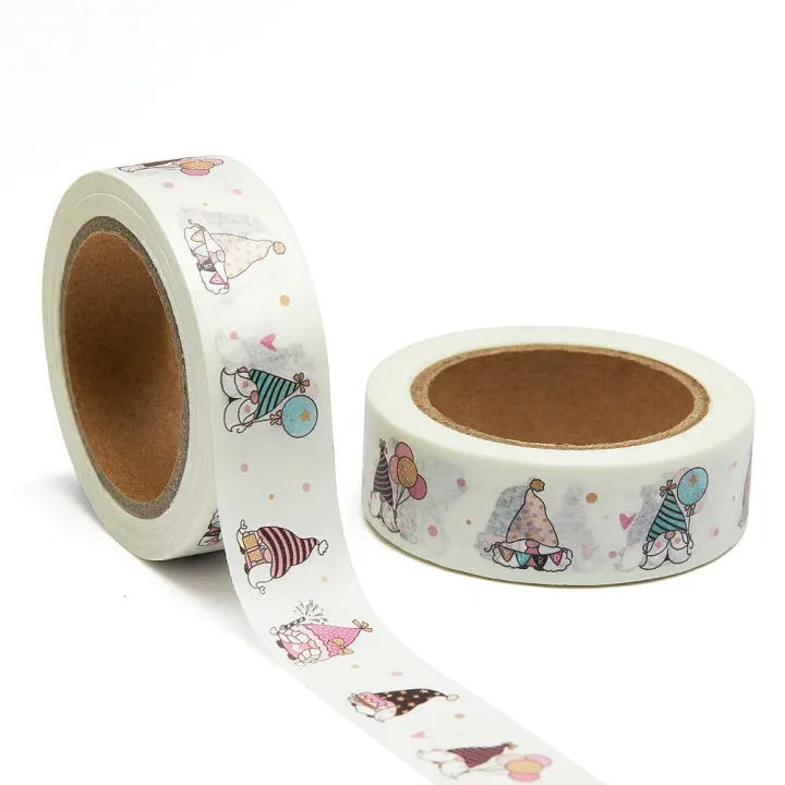 NEW%201PC%2015mm%20x%2010m%20Happy%20Bithday%20Gnome%20Doodle%20Cartoon%20Washi%20Tape%20Scrapbook%20Paper%20Masking%20Adhesive%20Washi%20Tape%20Stationery%20-%20Image%204