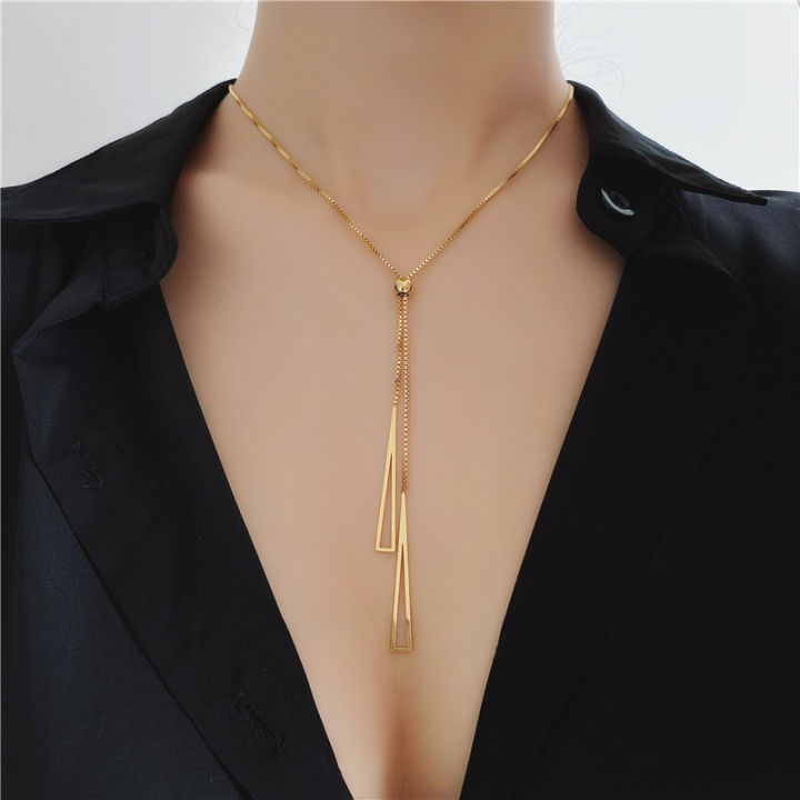 Geometric tassel necklace women's tide net red titanium steel clavicle chain 2021 new autumn and winter versatile sweater chain