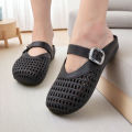 Women's Summer Slip-On Sandals Red All-Match Flat Shoes Women New Fashion Fur for Slippers. 