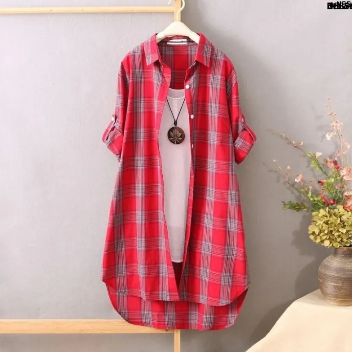 New%20mid-length%20%EF%B9%8D%20Women's%20Thin%202019%20Coat%20Spring%20and%20Summer%20Plaid%20Korean%20Style%20Plaid%20Shirt%20Sleeve%20Top%20Loose%20Large%20Coat%20Undershirt%20Wide%20Shirt%20_%E2%80%99%20-%20Image%205