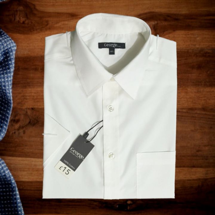 Men's, Poly cotton regular-fit perfect white solid-colour short-sleeve formal shirt. Preferble - Low Hassle and Maintanance