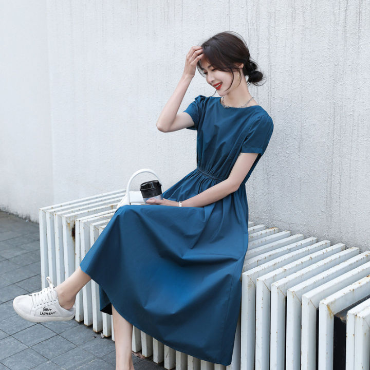 2024 women's new round neck design sense retro new Chinese dress summer women's French long skirt to wear on both sides