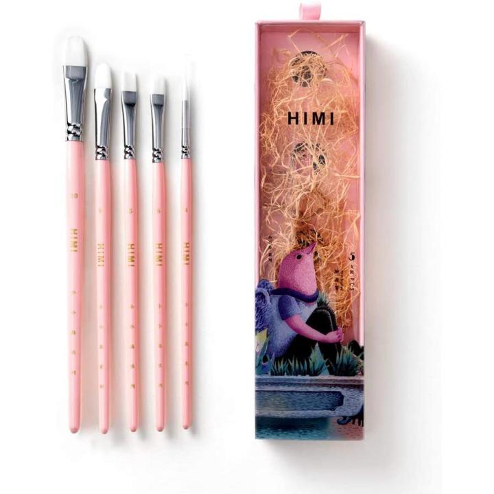 HIMI—Gouache/Watercolor Paint Brushes Set 5 Pcs (Pink,Brushes)