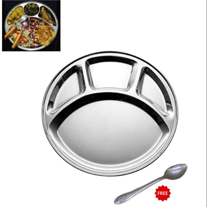 4 Compartment Stainless Steel Divided Dinner Plate - 12 inch