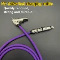 240W 4 in 1 Functional Super Fast Charge USB Type C Liquid Silicone Aluminum Alloy Data Cable For iPhone Huawei Samsung Xiaomi.