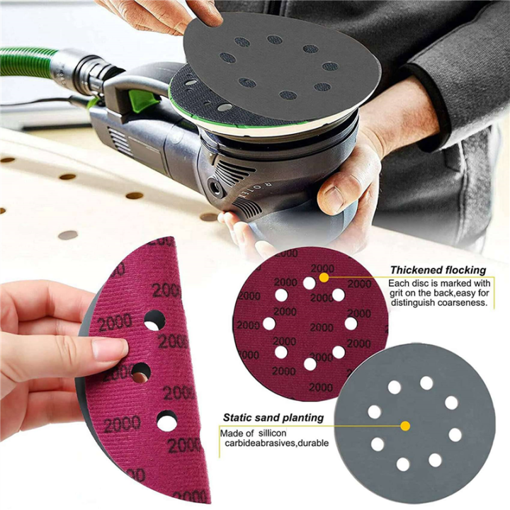 120Pcs%205-Inch%20Sanding%20Disc%20Sets,%20Hook&Loop%205-Inch%208-Hole%20Combination%20(800/1000/1500/2000/3000/5000)%20Sandpaper%20-%20Image%205