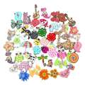 Cartoon animals, butterflies, birds, flower pieces, wooden buttons, handmade materials. 