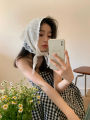 French White Rustic Style Head Scarf Lace Triangle Scarf Hair Band French Wrap Head Summer Sunscreen Thin Section Head Scarf Breathable Versatile Fashion Fluttering Ribbon Silk Scarf. 