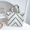 Fashion Stripes Knitted Handbag Trendy Handmade Women Girls Shoulder Bag Reusable Leisure Tote Korean Students Box Lunch Bags. 