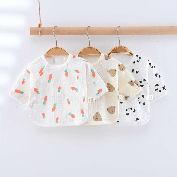 [Summer] Double layered gauze half back jacket 2024 new Class A 100% cotton boneless baby clothes