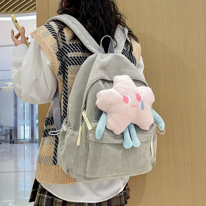 New%20Sweet%20Casual%20Double%20Velvet%20Cute%20School%20Bag%20Clear%20Girl%20Star%20Doll%202024%20New%20Backpack%20College%20Student%20Wool%20Shoulder%20Bag%20-%20Image%202