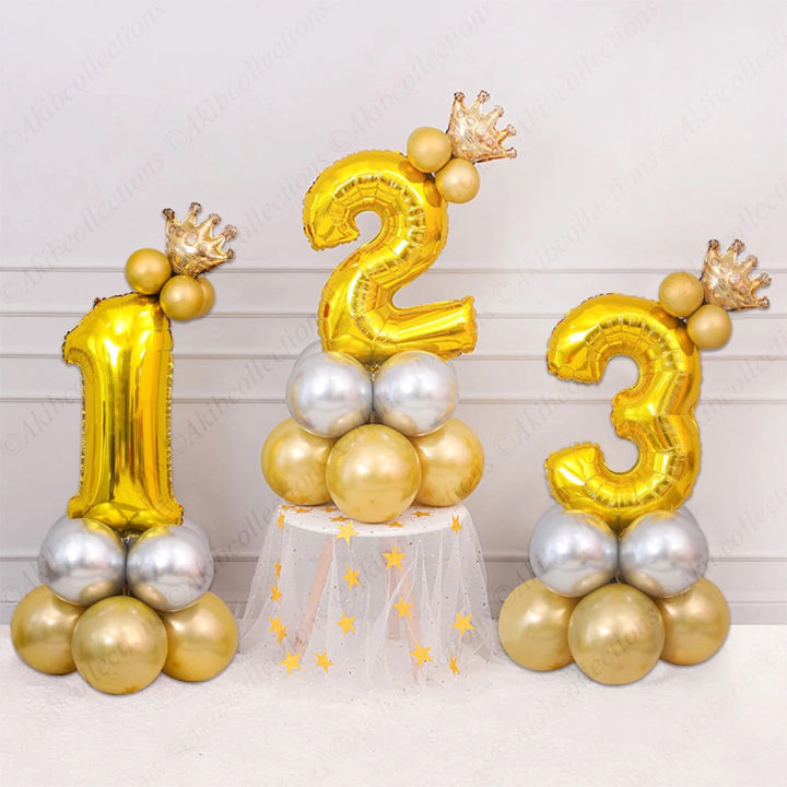 Number Crown Foil Balloons Set Kids Birthday Party Decorations Golden 1 ...