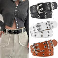 Adjustable Rivet Belt Trendy Double Buckle PU Leather Goth Belt Star Design Double Pin Belt for Men's Fashion Women's Fashion. 