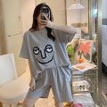 Pajama Sets Women Oversized Summer Korean Kawaii Printed Harajuku Soft Womens Homewear Pregnant Fashion Preppy Girls Pajamas. 
