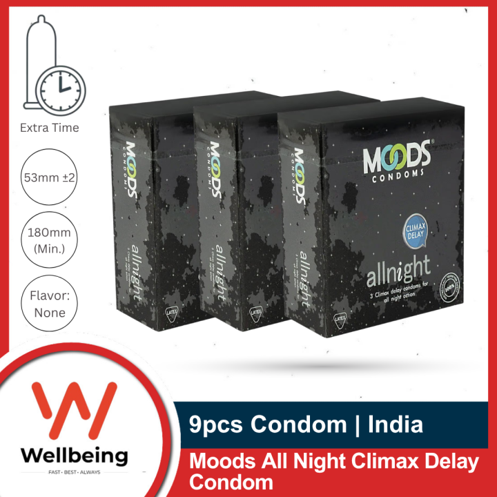 Moods All Night Climax Delay Condom for Men | Combo of 3 Pack 3x3=9pcs | India