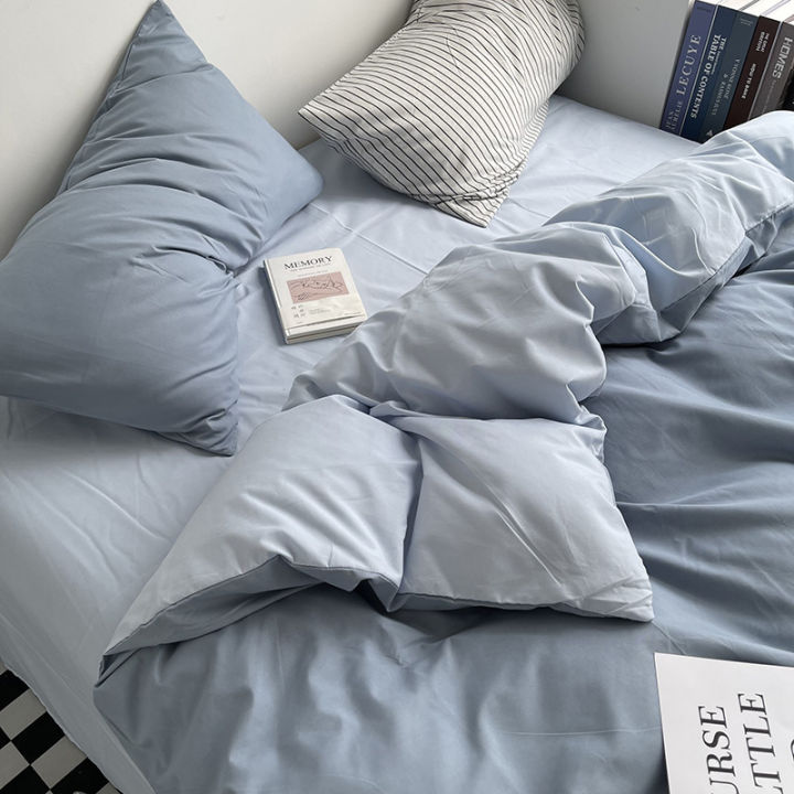 Solid%20color%20double%20four-piece%20bedding%20set%20household%20sheets%20duvet%20cover%20washed%20cotton%20bed%20sheet%20style%20double%20dormitory%20-%20Image%204