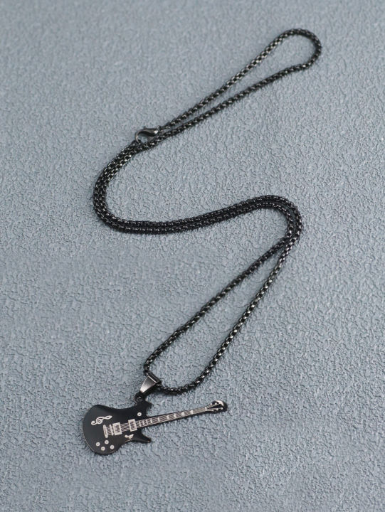 Stainless%20Steel%20Guitar%20Necklace%20For%20Men%20Pendants%20Metal%20Chain%20-%20Image%204