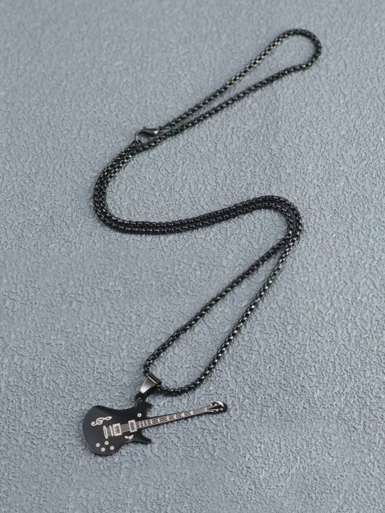 Stainless%20Steel%20Guitar%20Necklace%20For%20Men%20Pendants%20Metal%20Chain%20-%20Image%204