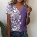 2023 New Summer New Women T Shirt 3d Flower Print V-neck Short Sleeve Blouse Fashion Plus Size T-shirts For Women Clothing Y2k.