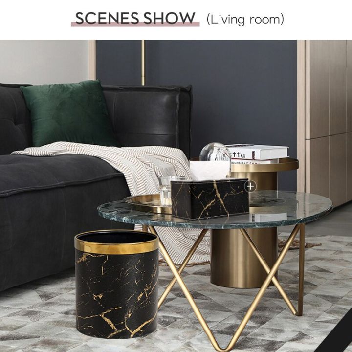 Metal%20Small%20Office%20Trash%20Can,Kitchen%20Garbage%20Can,Bathroom%20Wastebasket%20Bin%20covered%20marble%20texture%20PU%20leather%202.6Gallon%20Trash%20Can%20-%20Image%202