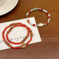 Genting Pavilion ~ Literary Retro Chinese Beaded Double Circle Fine Bracelet Prayer Word Gentle Temperament Girlfriend Bracelet Wholesale.