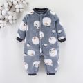 Autumn Winter Newborn Baby Clothes Dinosaur Print Baby Boy Romper Warm Infant Baby Boy Girl Soft Fleece Jumpsuit Pajamas.