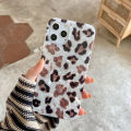 Vintage glitter leopard print phone case for iPhone 13 12 11 14 Pro Max 7 14 plus X XR soft TPU dream shell leopard marble cover.