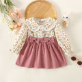 (0-3 Years Old) New Spring and Fall Girls' Dress Lapel Lace Edge Lace Bow Bow Fake Two Small Floral Patterns Birthday Party. 