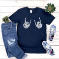 Rock on Skeleton Hands T Shirt Skeleton Metal Fingers Shirt Funny Halloween Tee Women Graphic Tees Goth T-shirt Unisex Tshirts.