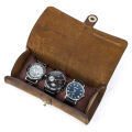Cow Leather 3 Slot Watch Box Handmade Watch Roll Travel Case Wristwatch Pouch Exquisite Retro Slid in Out Organizer.