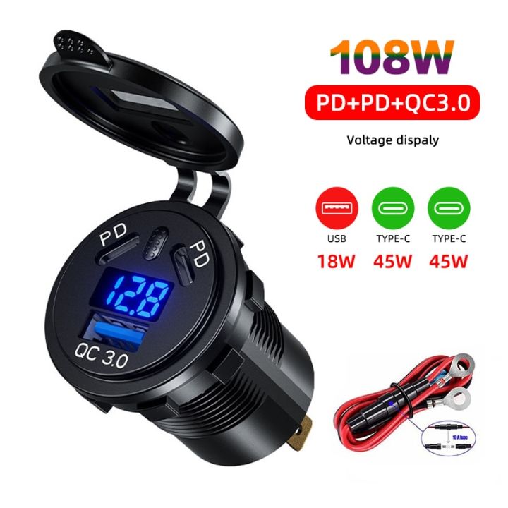 12V/24V%20USB%20Outlet%20108W%203%20Port%20Dual%20PD%2045W%20USB%20C%20Car%20Charger%20Socket%20and%20Quick%20Charge%203.0%20USB%20Charger%20with%20Voltmeter%20Power%20Switch%20-%20Image%207