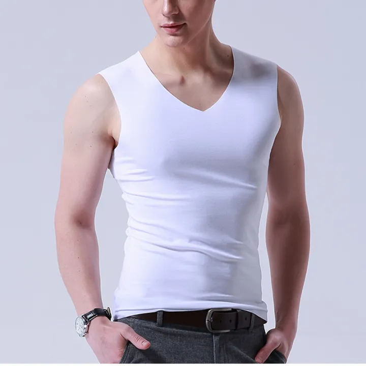 Modal%20Vest%20Men's%20Summer%20Wear%20Bottoming%20Skinny%20Hurdles%20Sports%20Ice%20Silk%20SeamlessVCollar%20SleevelessTThin%20T-shirt%20-%20Image%202