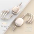 Aluminium alloy 3-in-1 retractable data cable super fast charging 100W portable one to three charging cable. 